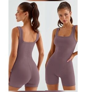 Automett Mauve Athletic Romper XL Biker Short One Piece Activewear Athleisure